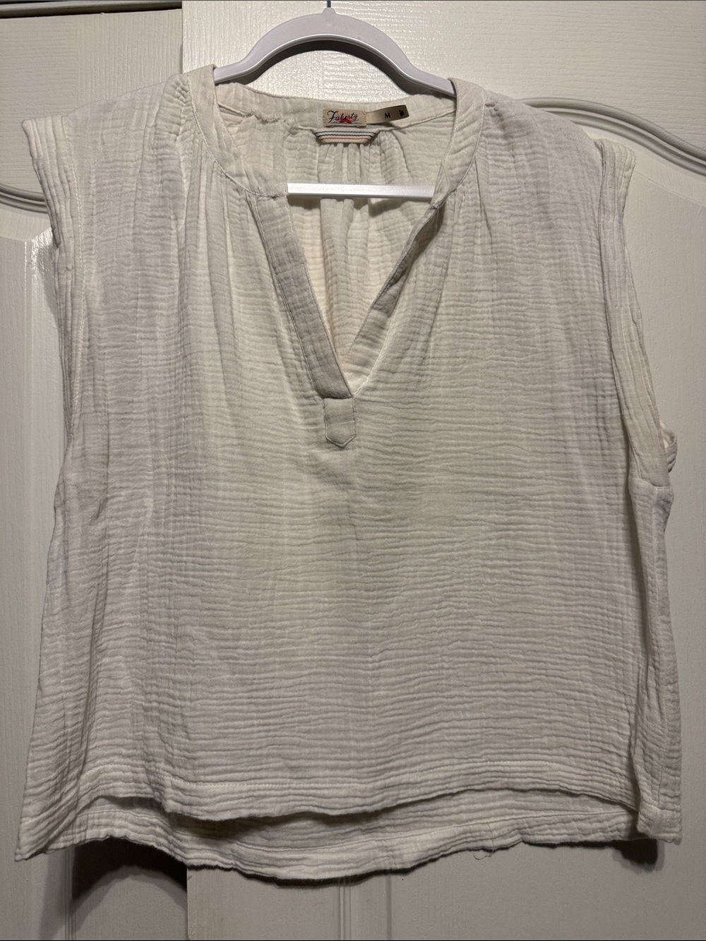 Faherty White Gauze V-Neck Top